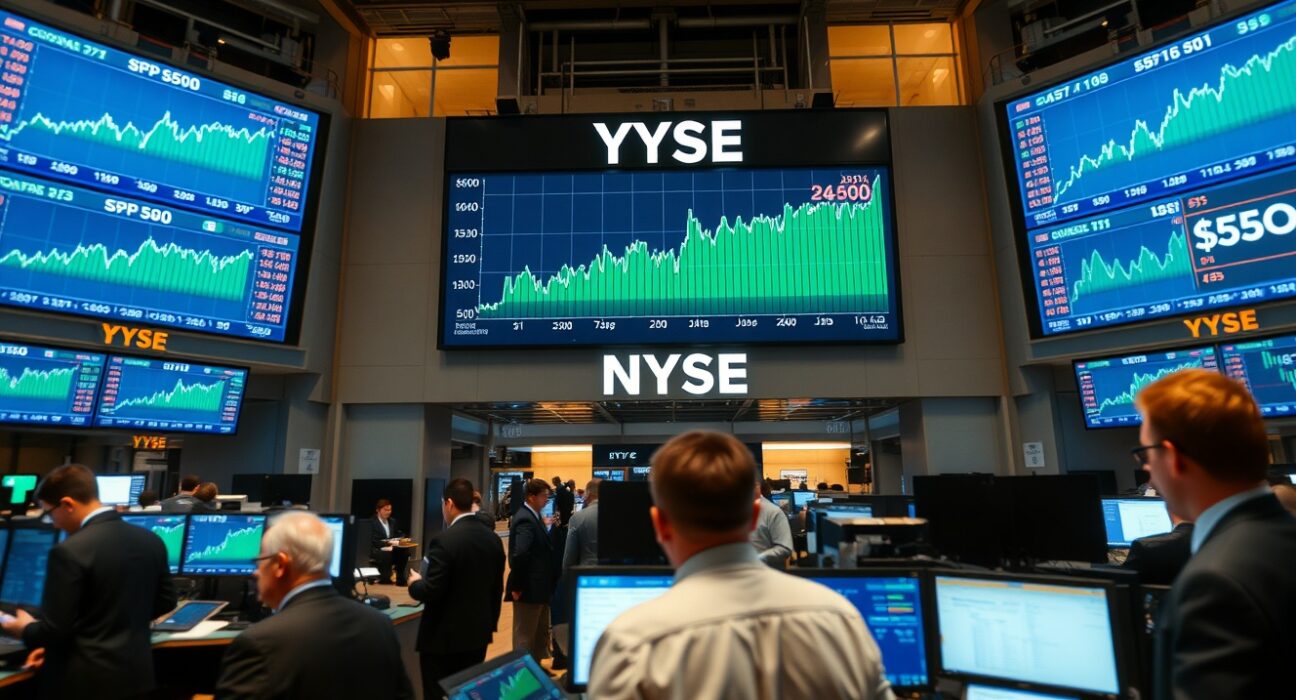 S&P 500 rebound charts on trading floor screens after Iran-driven selloff, with Deutsche Bank analysis