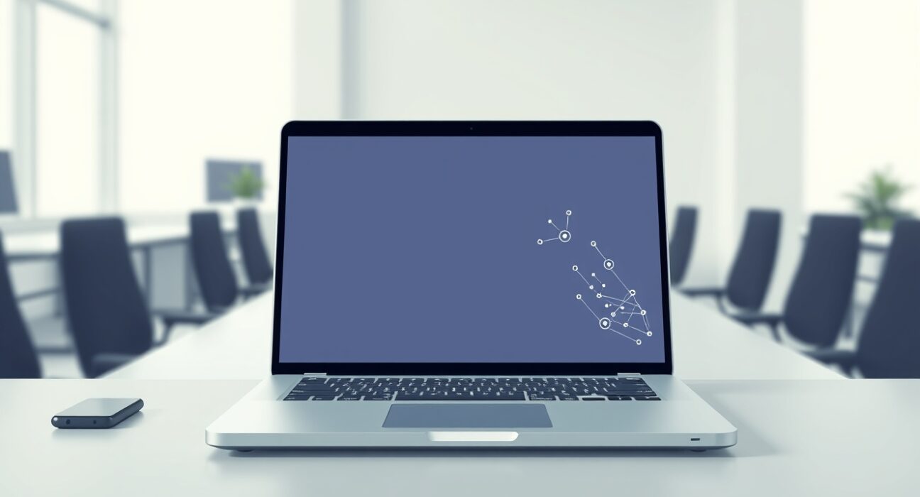 Salesforce Slack AI update featuring the new intelligent Slackbot interface on a laptop in a modern office.