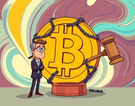 Cartoon showing legal consequences for Samourai Wallet co-founders' guilty plea, symbolizing the crackdown on unlicensed crypto services.