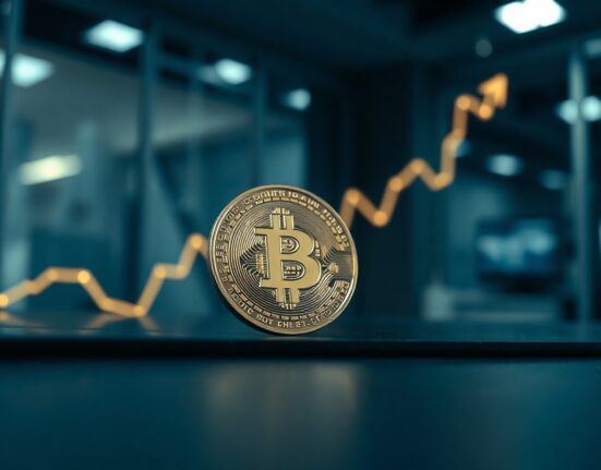 Bitcoin coin with a subtle price chart in the background, symbolizing Samson Mow's OMEGA60 price projection.