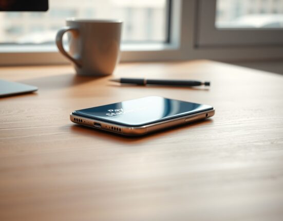 Samsung smartphone displaying Samsung Wallet with stablecoin payment option on a desk