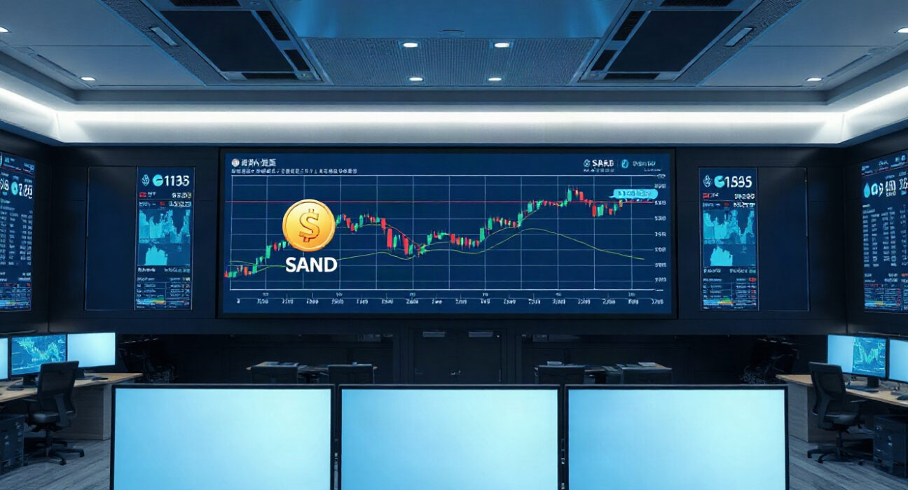 South Korean crypto exchange monitors showing SAND token price drop