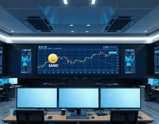 South Korean crypto exchange monitors showing SAND token price drop