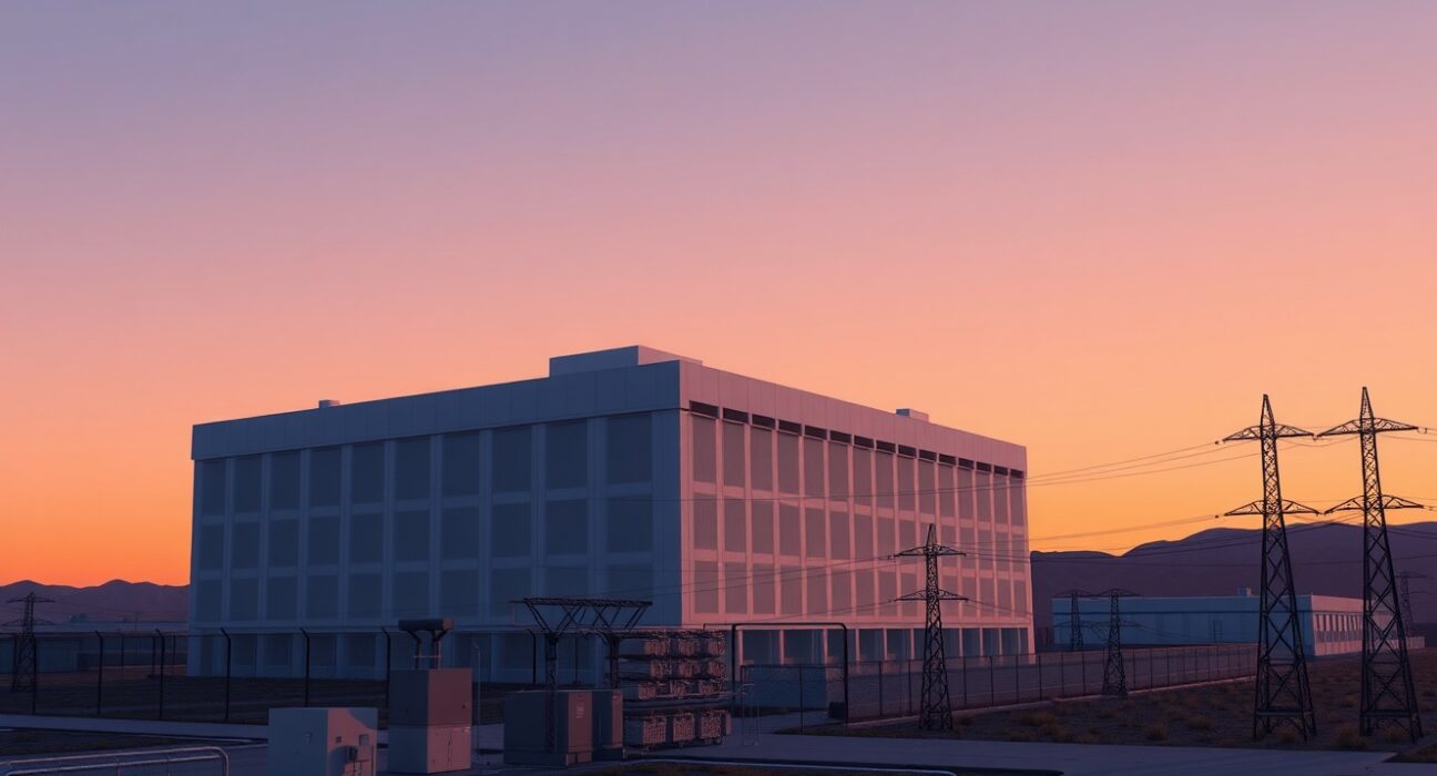 Large-scale data center facility highlighting the infrastructure targeted by proposed Sanders and AOC legislation.