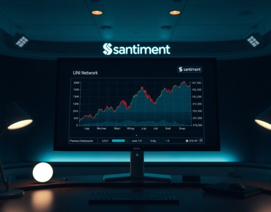 Santiment on-chain dashboard showing UNI network activity spike with chart