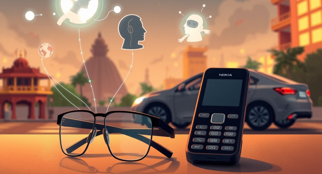 Sarvam AI's edge AI models enabling conversational assistants on Nokia feature phones and smart glasses in India.