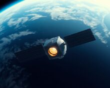 Earth observation satellite with onboard AI processing in orbit over Earth