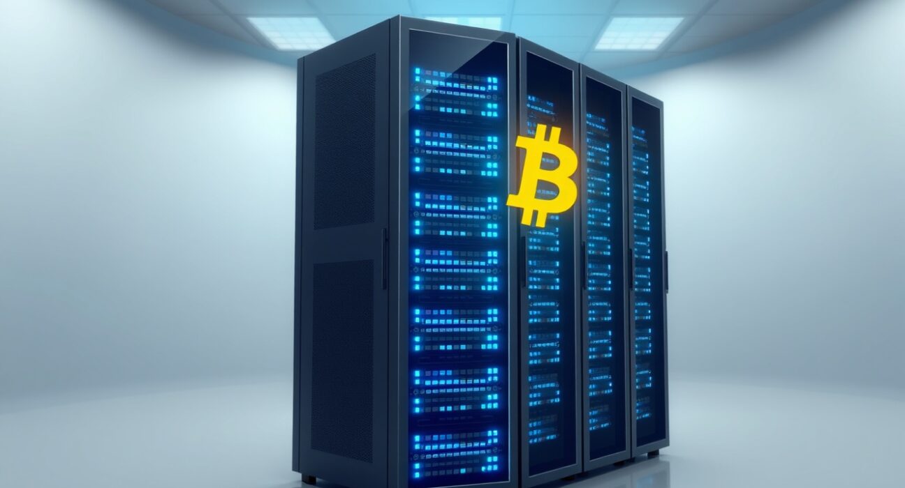 Satsuma Technology's AI infrastructure with a Bitcoin symbol, representing its corporate cryptocurrency investment strategy.