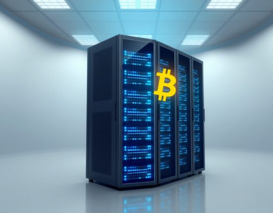 Satsuma Technology's AI infrastructure with a Bitcoin symbol, representing its corporate cryptocurrency investment strategy.