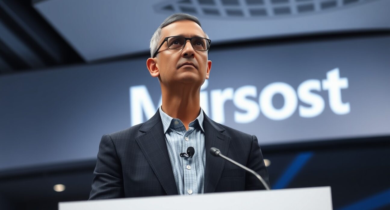 Microsoft CEO Satya Nadella delivers a warning about proprietary AI data risks at a technology conference.