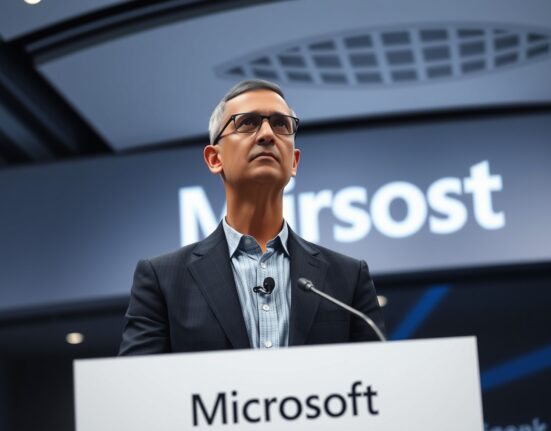 Microsoft CEO Satya Nadella delivers a warning about proprietary AI data risks at a technology conference.