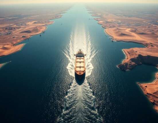 Oil tanker navigating the strategic Strait of Hormuz during Saudi Arabia production cuts.