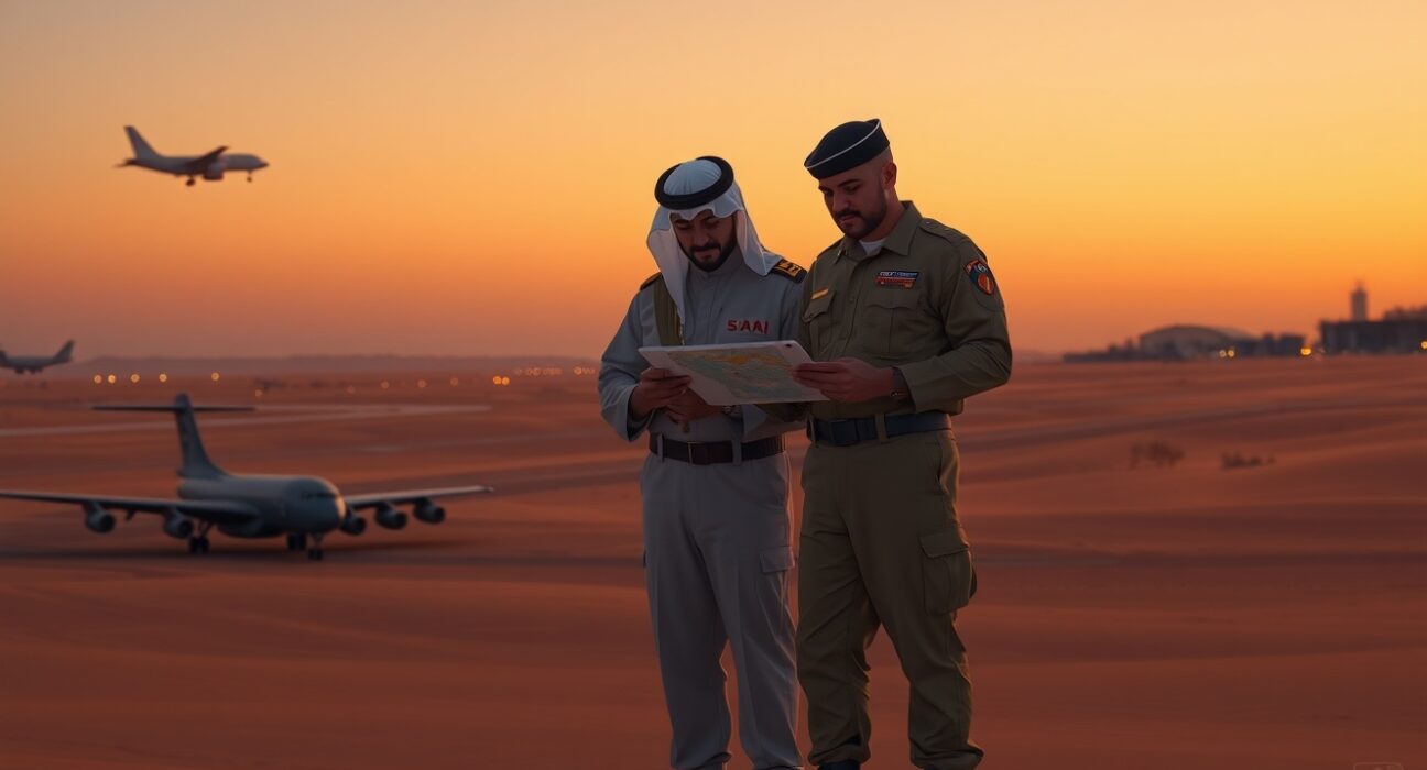 Saudi Arabia and UAE military officials planning at desert airbase amid Iran conflict preparations