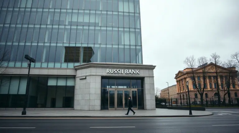 Exterior of a large Russian bank headquarters in Moscow after Sberbank joined the central bank's crypto exchange register