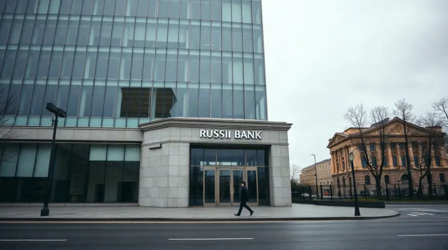 Exterior of a large Russian bank headquarters in Moscow after Sberbank joined the central bank's crypto exchange register