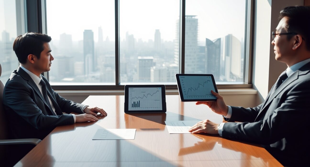 Business meeting in Tokyo boardroom representing SBI Holdings' $125M investment in DeFi risk firm Gauntlet