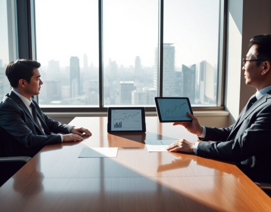 Business meeting in Tokyo boardroom representing SBI Holdings' $125M investment in DeFi risk firm Gauntlet