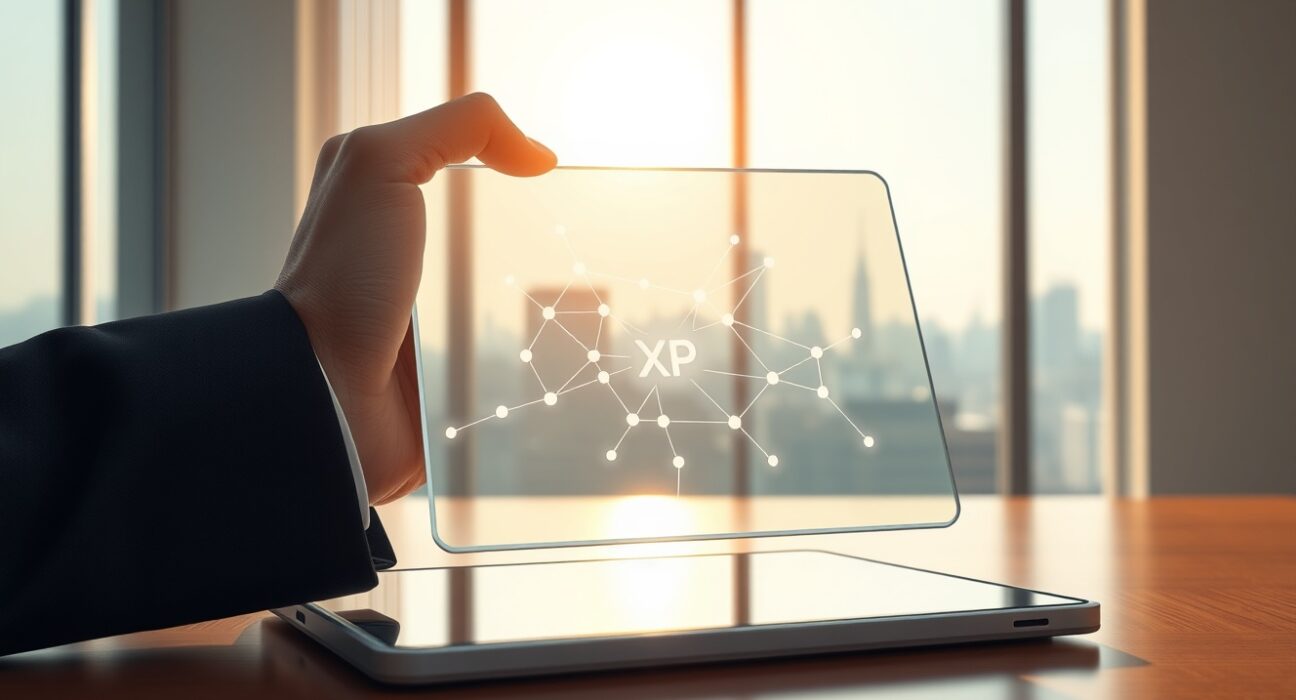 SBI Ripple Asia's new XRPL-based token issuance system visualized on a tablet in a modern financial setting.