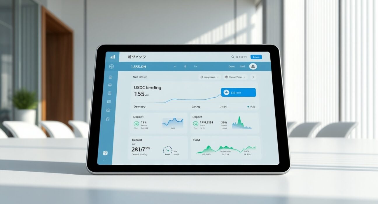 SBI VC Trade USDC lending service dashboard interface on tablet representing new retail investment opportunity.