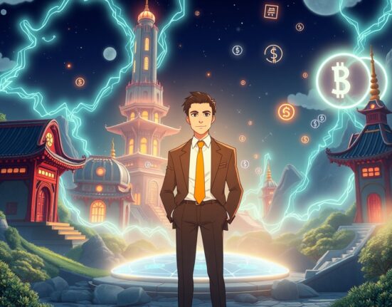 Scallop DeFi CEO Kris Lai discussing blockchain innovation during Korea Economic Broadcasting interview about Sui-based financial services.