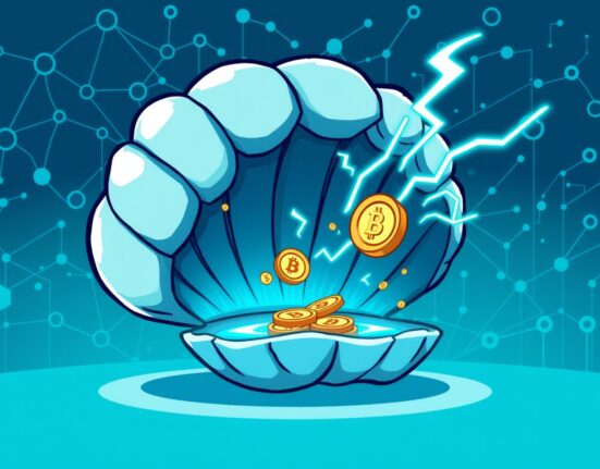 Scallop flash loan feature illustrated as a digital portal for instant crypto transactions on the Sui blockchain.