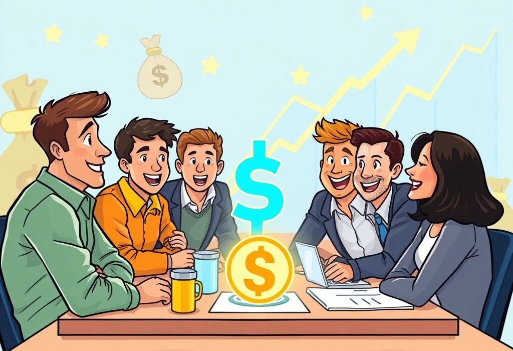 Cartoon illustration depicting Scenius Capital's successful launch of a crypto VC fund, signifying new investment in early-stage blockchain projects.