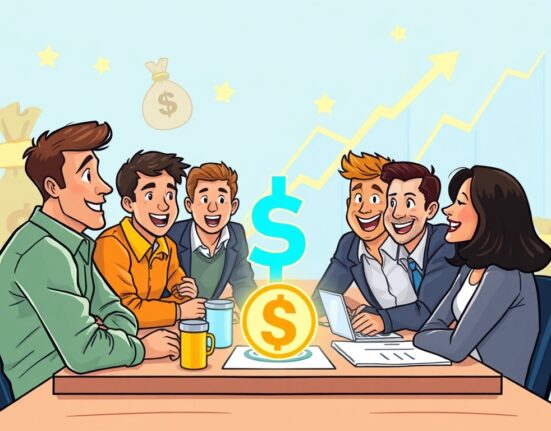 Cartoon illustration depicting Scenius Capital's successful launch of a crypto VC fund, signifying new investment in early-stage blockchain projects.