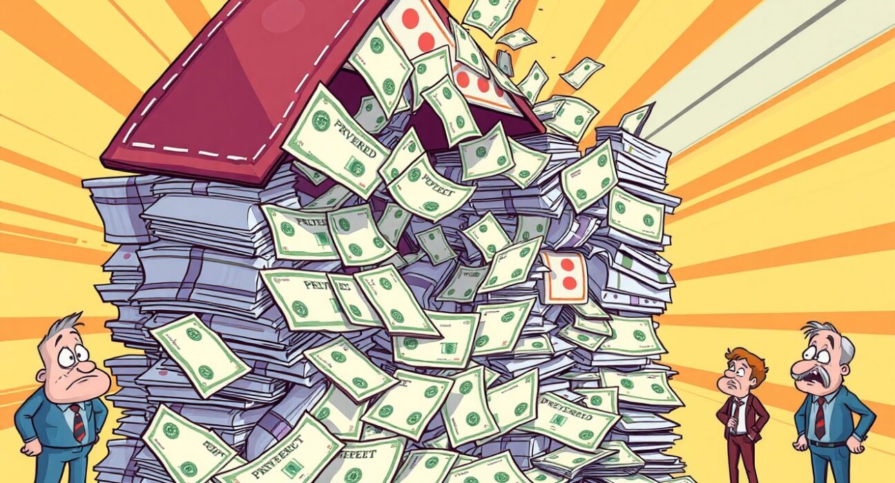 Cartoon illustration showing financial death spiral from preferred stock collapse