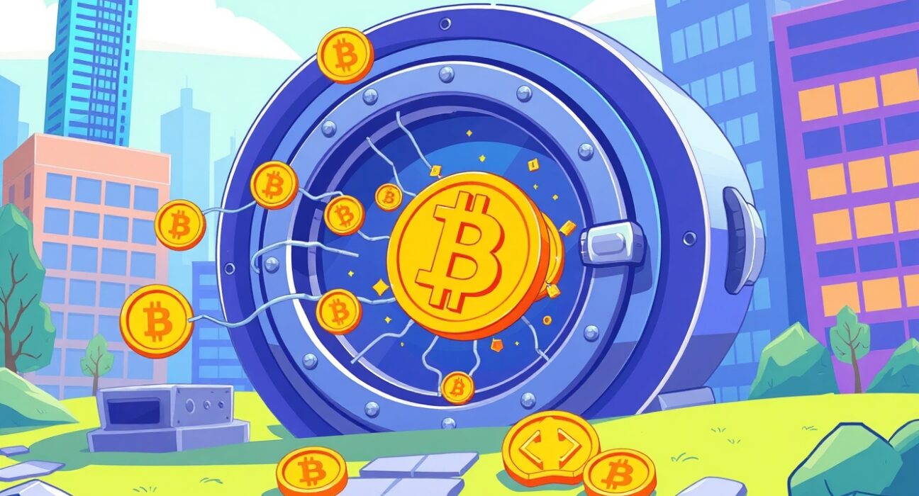 Bitcoin investment flowing into artificial intelligence vault in corporate setting