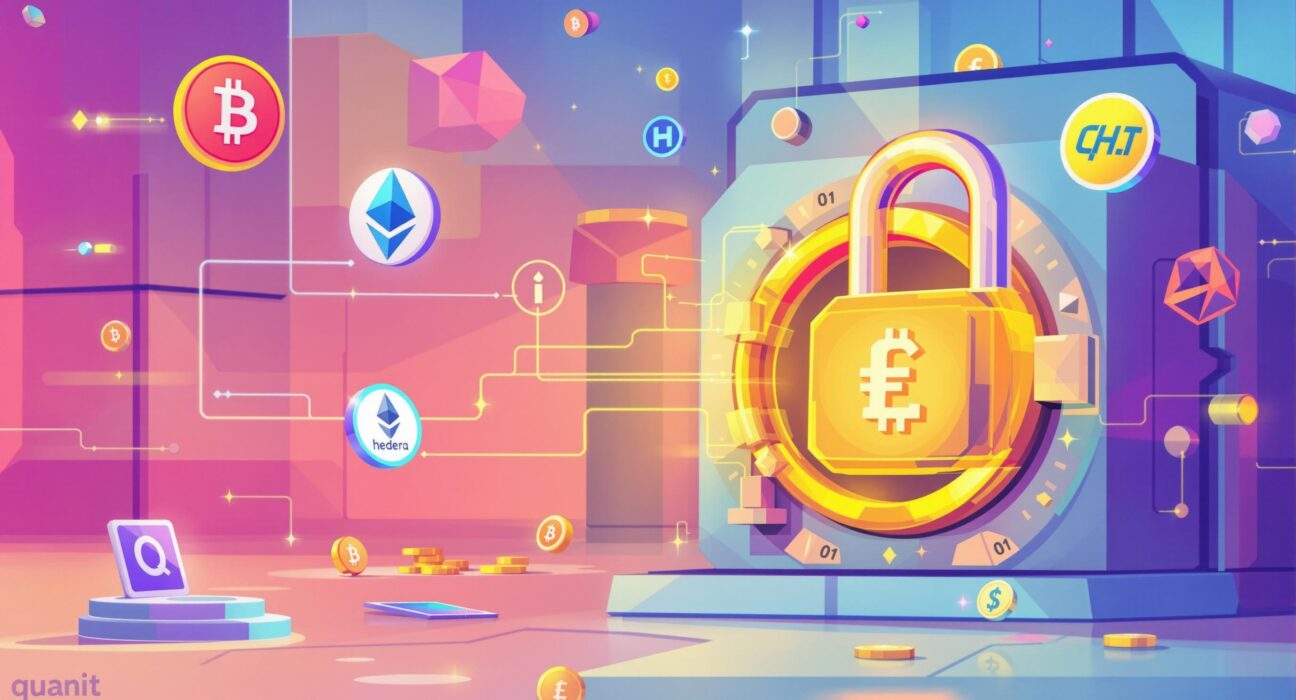 A cartoon illustration showing a secure digital vault representing SEALSQ's strategic post-quantum cryptography investment.