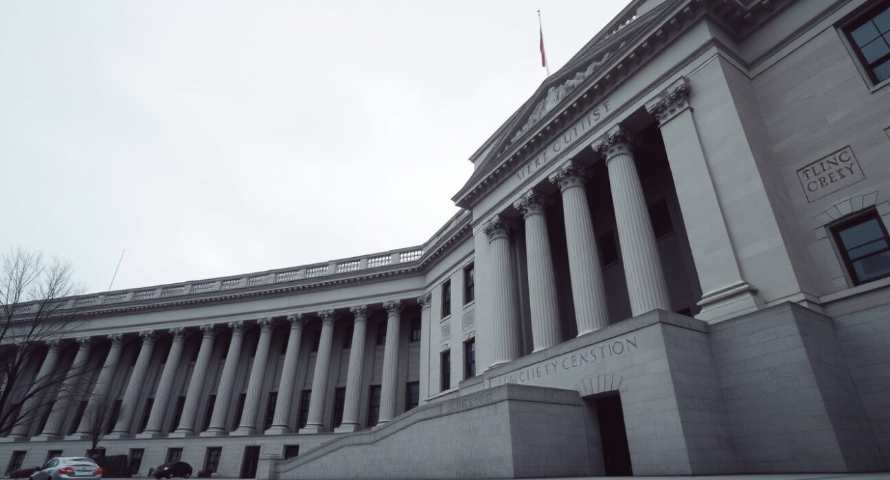 Exterior of the SEC headquarters building in Washington, D.C., under overcast sky