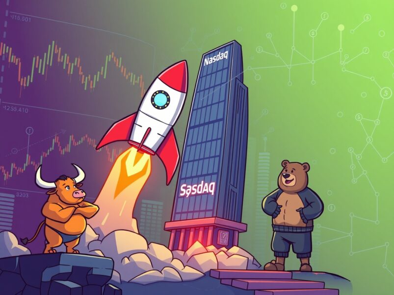 A vibrant cartoon of a SUI ETF rocket launching, symbolizing a major breakthrough in crypto finance.