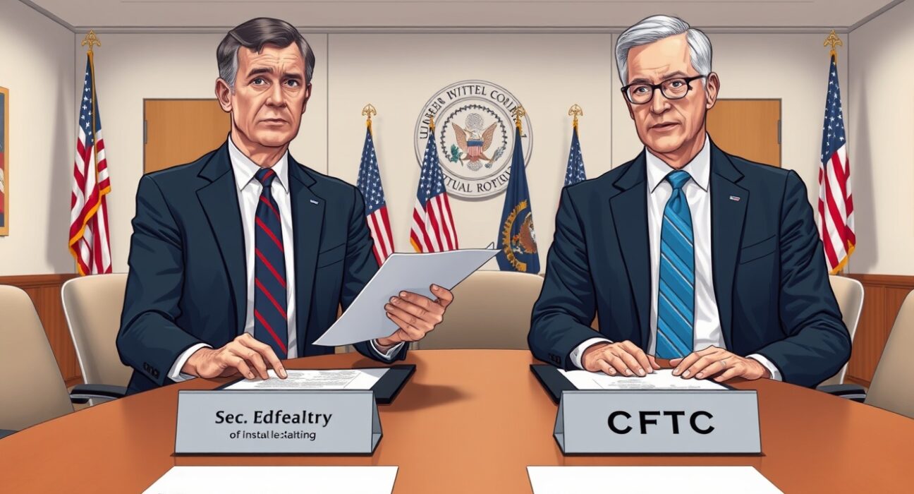 SEC and CFTC officials discussing cryptocurrency regulation memorandum of understanding in formal meeting