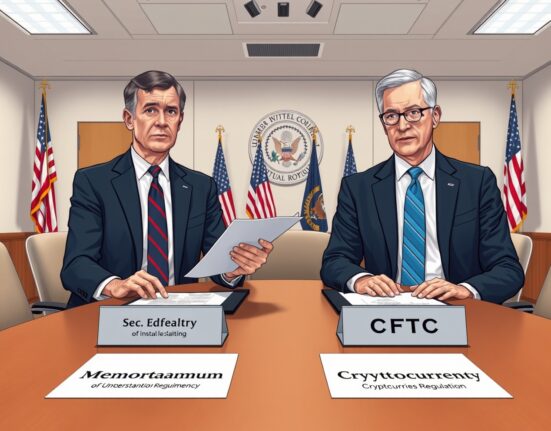 SEC and CFTC officials discussing cryptocurrency regulation memorandum of understanding in formal meeting