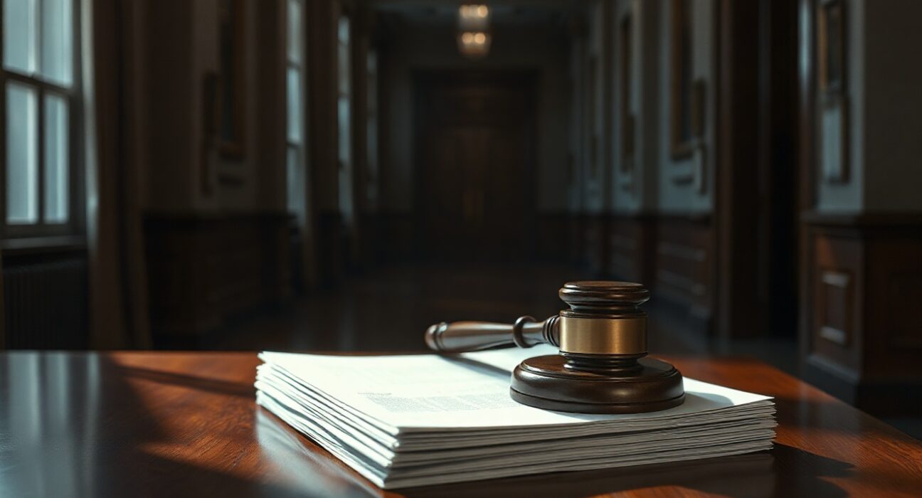 Federal courthouse and legal documents representing SEC and CFTC lawsuit against Goliath Ventures