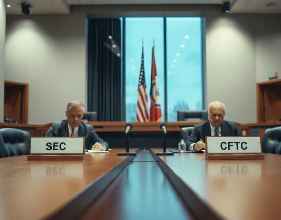 SEC and CFTC officials in a hearing room discussing prediction market regulation