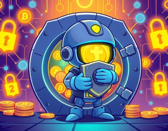 A vibrant cartoon guardian securing digital asset securities in a futuristic vault, illustrating the new SEC custody rules.
