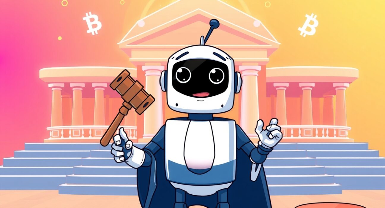 A cartoon illustration symbolizing the conclusion of the SEC investigation into Aave and the clarity it brings to DeFi.