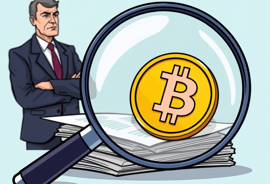 A cartoon illustration symbolizing the ongoing SEC investigation into financial dealings involving World Liberty Financial partners.