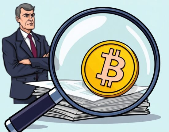 A cartoon illustration symbolizing the ongoing SEC investigation into financial dealings involving World Liberty Financial partners.