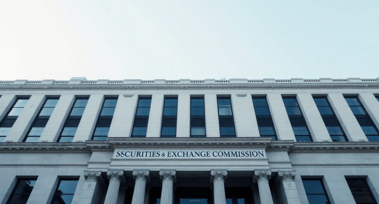 SEC headquarters building in Washington, D.C., under a clear sky, symbolizing regulatory oversight of tokenized stocks.