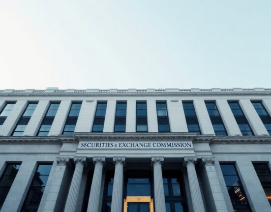 SEC headquarters building in Washington, D.C., under a clear sky, symbolizing regulatory oversight of tokenized stocks.