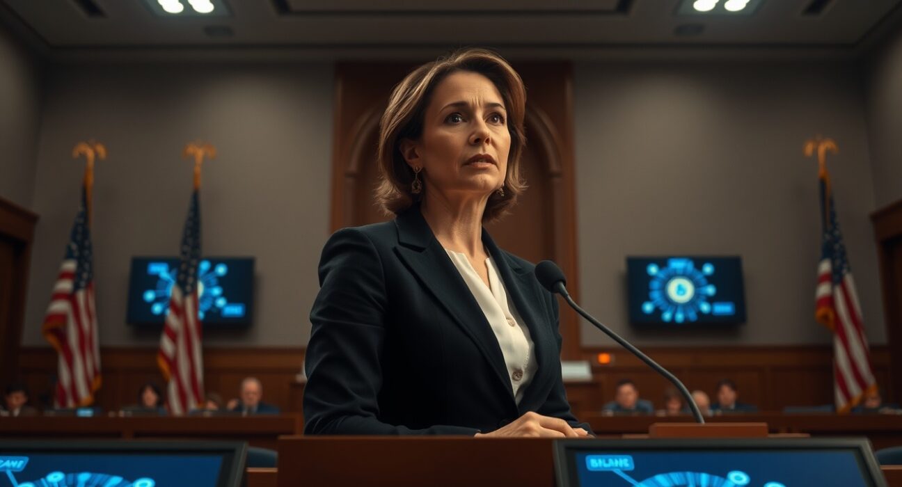 SEC Commissioner Hester Peirce speaking at a regulatory hearing on crypto vault and lending strategies