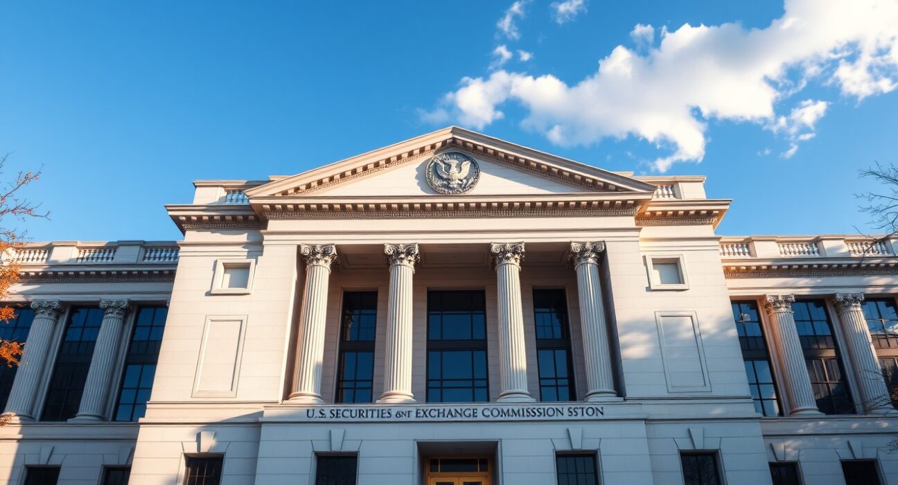 U.S. Securities and Exchange Commission headquarters building in Washington, D.C., on a sunny day.