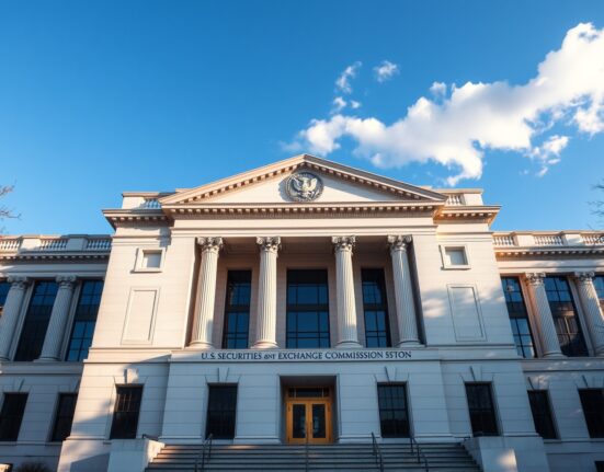 U.S. Securities and Exchange Commission headquarters building in Washington, D.C., on a sunny day.