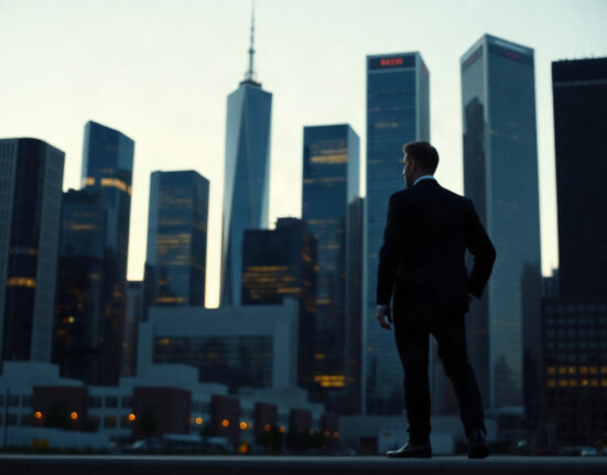 SEC investigation into AI hedge fund Situational Awareness - financial district skyline at dusk