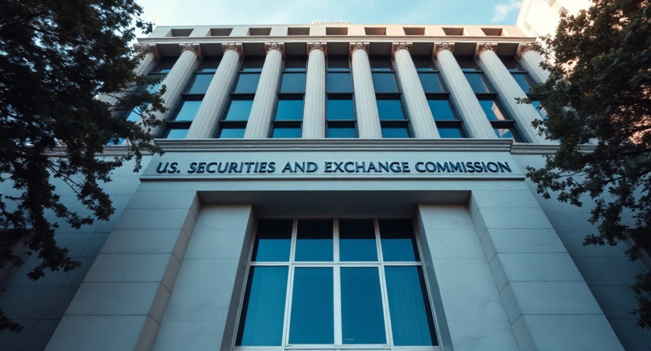 Exterior of the SEC headquarters building in Washington, D.C. on a sunny day