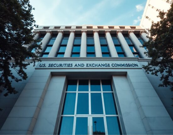 Exterior of the SEC headquarters building in Washington, D.C. on a sunny day