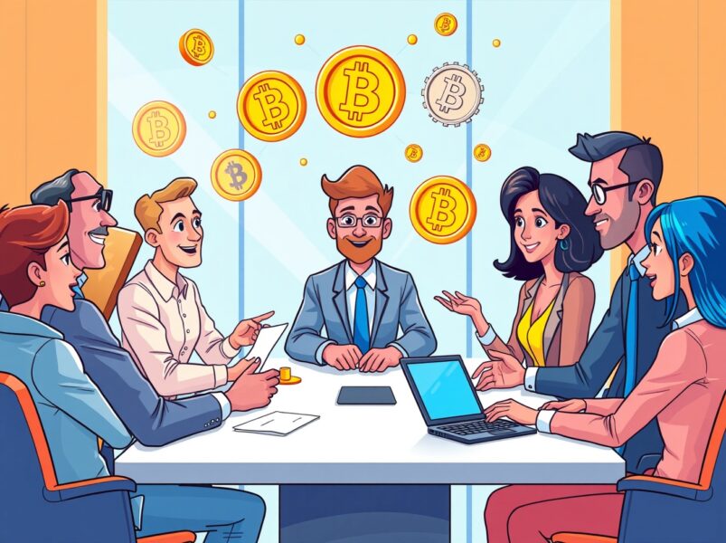 SEC committee discussing securities tokenization in vibrant business meeting illustration