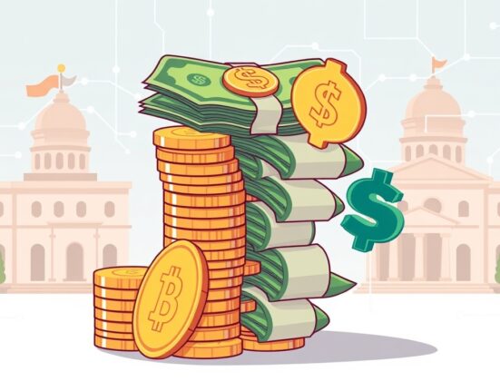 An illustration depicting the SEC stablecoin guidance, where digital assets are integrated into traditional financial concepts, symbolizing their new cash equivalent status.